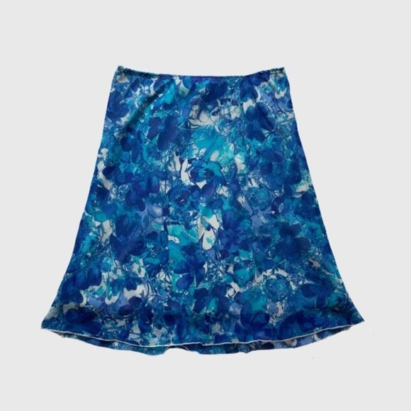 Vintage New Woman Design Blue Watercolour Floral Print Midi Skirt - Picture 1 of 3